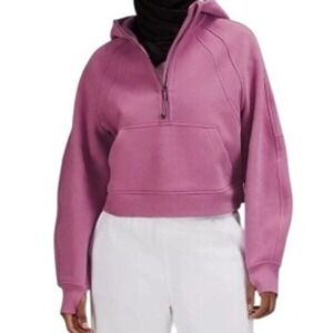 Lululemon Scuba Hoodie II M/L Zip Up Pink Sweatshirt Logo Hood Athleisure Jacket